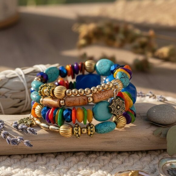 Handmade Wrap Around Beaded Colorful Fashion Bracelet Trendy Boho-Chic - Picture 1 of 12